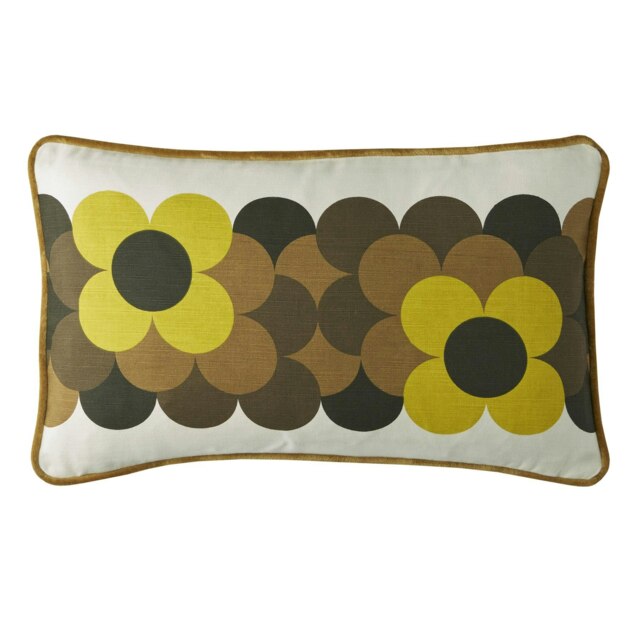Rackhams Retro Flower Stripe Dune Filled Cushion 30x50cm - Light Brown - image 1