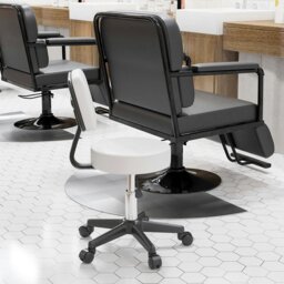 Rackhams Adjustable Swivel Salon Chair Padded Seat Back 5 Wheels - White - PU, Sponge, Steel