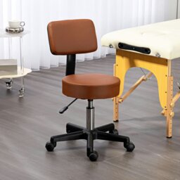 Rackhams Adjustable Swivel Salon Chair Padded Seat Back 5 Wheels - White - PU, Sponge, Steel - thumbnail 3