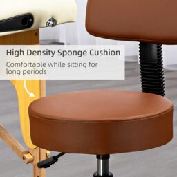 Rackhams Adjustable Swivel Salon Chair Padded Seat Back 5 Wheels - White - PU, Sponge, Steel - thumbnail 6