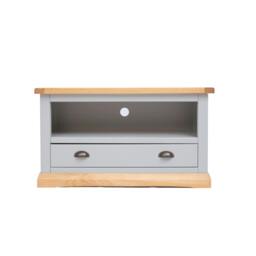 Rackhams Bomporto Light Grey 1 Drawer TV Cabinet Brass Cup Handle - Light Grey