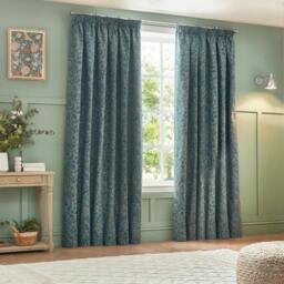 Rackhams Nature Grantley Jacquard Pencil Pleat Curtains - Wedgewood - 168cm x 137cm - Wedgewood - 100% Polyester - thumbnail 1