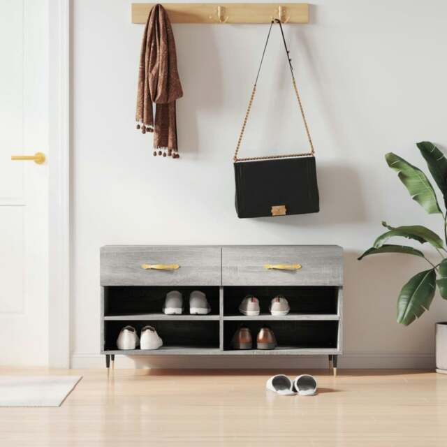 Rackhams Shoe Bench Grey Sonoma 102x35x55 cm Engineered Wood