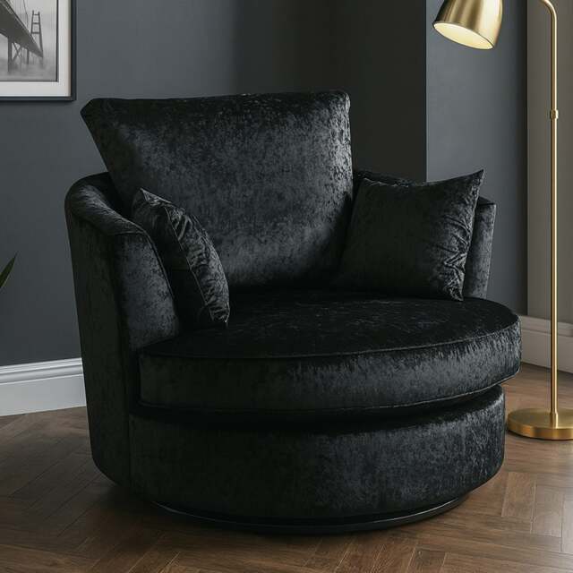 Rackhams Crystal Crushed Velvet Swivel Chair - Black - image 1