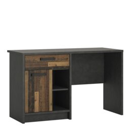 Rackhams Brooklyn Desk with 1 Door and 1 Drawer in Walnut and Dark Matera Grey - Walnut & Dark Grey - 52 - 74 - thumbnail 1