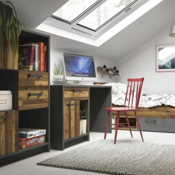 Rackhams Brooklyn Desk with 1 Door and 1 Drawer in Walnut and Dark Matera Grey - Walnut & Dark Grey - 52 - 74 - thumbnail 5