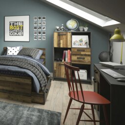 Rackhams Brooklyn Desk with 1 Door and 1 Drawer in Walnut and Dark Matera Grey - Walnut & Dark Grey - 52 - 74 - thumbnail 4
