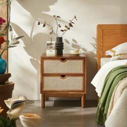 Rackhams Kogi Bedside Table Solid Wood, Rattan - thumbnail 1
