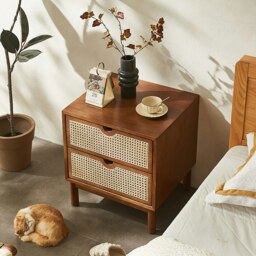 Rackhams Kogi Bedside Table Solid Wood, Rattan - thumbnail 3
