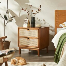 Rackhams Kogi Bedside Table Solid Wood, Rattan - thumbnail 2