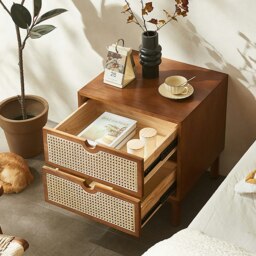Rackhams Kogi Bedside Table Solid Wood, Rattan - thumbnail 4