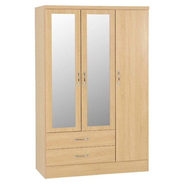 Rackhams Nevada 3 Door 2 Drawer Mirrored Wardrobe - Sonoma Oak - image 1