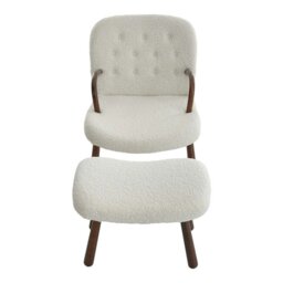 Rackhams Modern White Lamb Wool Armchair with Ottoman Set Lounge Chair with Footstool - thumbnail 2