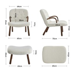 Rackhams Modern White Lamb Wool Armchair with Ottoman Set Lounge Chair with Footstool - thumbnail 3
