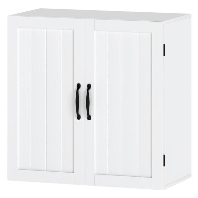 Rackhams Wall Cabinet Hanging Kitchen Cupboard Bathroom Storage Organiser White - image 1