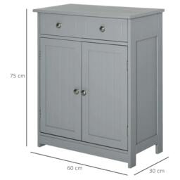 Rackhams 75x60cm Freestanding Bathroom Storage Cabinet Unit w/ 2 Drawers Cupboard Adjustable Shelf Metal Handles Traditional Style Grey - thumbnail 3