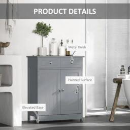 Rackhams 75x60cm Freestanding Bathroom Storage Cabinet Unit w/ 2 Drawers Cupboard Adjustable Shelf Metal Handles Traditional Style Grey - thumbnail 6
