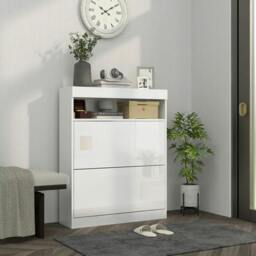Rackhams 16 Shoe Pair Storage Cabinet, with Flip Doors - High Gloss White - thumbnail 2