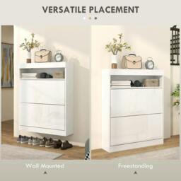 Rackhams 16 Shoe Pair Storage Cabinet, with Flip Doors - High Gloss White - thumbnail 4