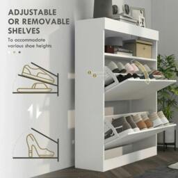 Rackhams 16 Shoe Pair Storage Cabinet, with Flip Doors - High Gloss White - thumbnail 5