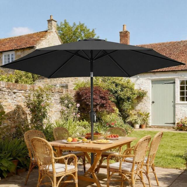 Rackhams Garden Parasol, 2m Outdoor Table Parasol Umbrella with Tilt - Black - image 1