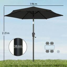 Rackhams Garden Parasol, 2m Outdoor Table Parasol Umbrella with Tilt - Black - thumbnail 3