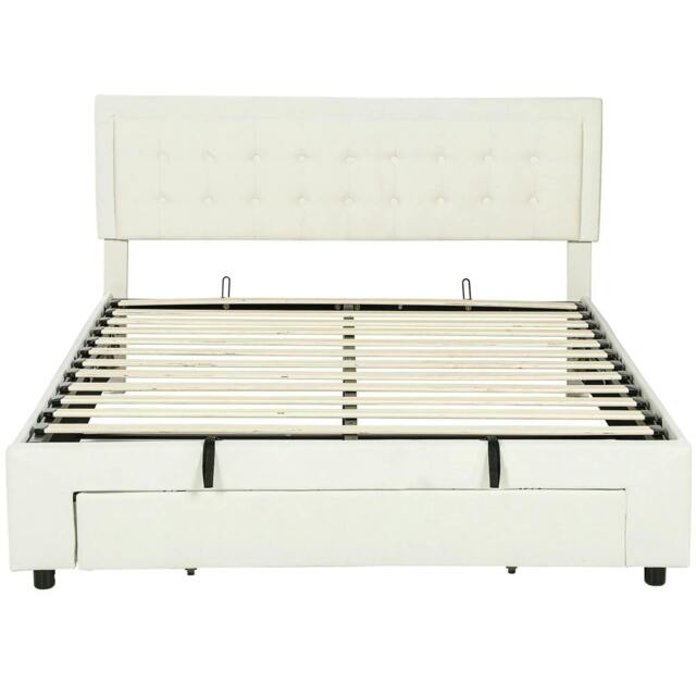 Rackhams King Size Ottoman Bed Frame, with Front Drawer - Cream
