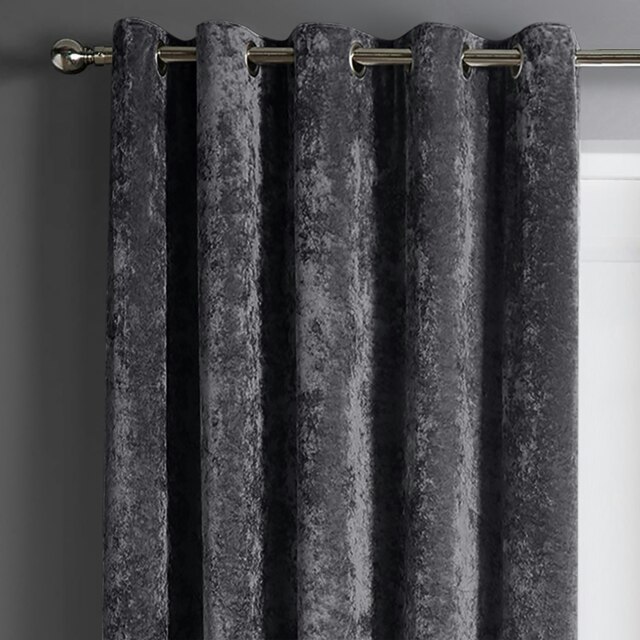 Rackhams Crushed Velvet Ready Made Eyelet Curtains - 117cm x 137cm - Charcoal - image 1