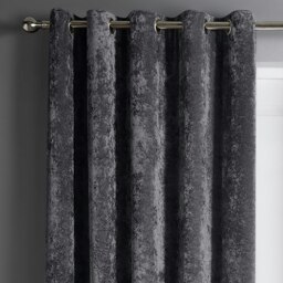 Rackhams Crushed Velvet Ready Made Eyelet Curtains - 117cm x 137cm - Charcoal