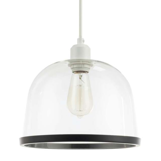Rackhams Modern Clear Glass Bowl Pendant Light Shade with Matte Black Rim - image 1