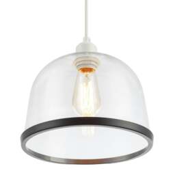 Rackhams Modern Clear Glass Bowl Pendant Light Shade with Matte Black Rim - thumbnail 5