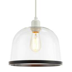Rackhams Modern Clear Glass Bowl Pendant Light Shade with Matte Black Rim - thumbnail 2