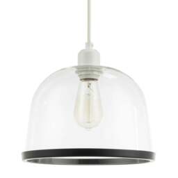 Rackhams Modern Clear Glass Bowl Pendant Light Shade with Matte Black Rim