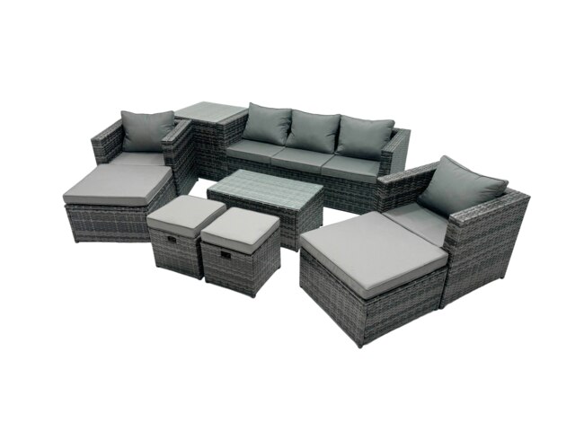 Rackhams Outdoor Coffee Table Sofa Armchair Set with Side Table 2 Big Stools 2 Small Footstools Garden Furniture Set Dark Grey Mixed - image 1