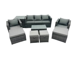 Rackhams Outdoor Coffee Table Sofa Armchair Set with Side Table 2 Big Stools 2 Small Footstools Garden Furniture Set Dark Grey Mixed - thumbnail 2