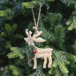 Rackhams 5cm Wooden Craft Reindeer Shape Tree Hanging Decoration, Natural Wood Christmas Ornament - thumbnail 4