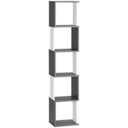 Rackhams Modern 5-Tier Bookshelf, Freestanding Bookcase Storage Shelving for Living Room Home Office Study, White and Dark Grey - thumbnail 1