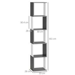 Rackhams Modern 5-Tier Bookshelf, Freestanding Bookcase Storage Shelving for Living Room Home Office Study, White and Dark Grey - thumbnail 3
