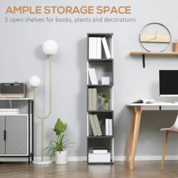 Rackhams Modern 5-Tier Bookshelf, Freestanding Bookcase Storage Shelving for Living Room Home Office Study, White and Dark Grey - thumbnail 5