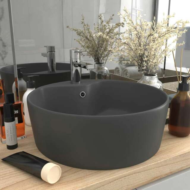 Rackhams Luxury Wash Basin with Overflow Matt Dark Grey 36x13 cm Ceramic