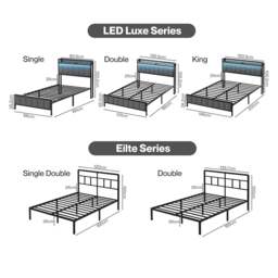 Rackhams Bed Frame Metal Platform with Headboard Heavy Duty Home Furniture Storage - LED Luxe Double - thumbnail 3