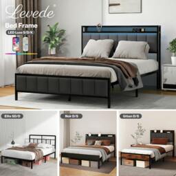 Rackhams Bed Frame Metal Platform with Headboard Heavy Duty Home Furniture Storage - LED Luxe Double - thumbnail 2