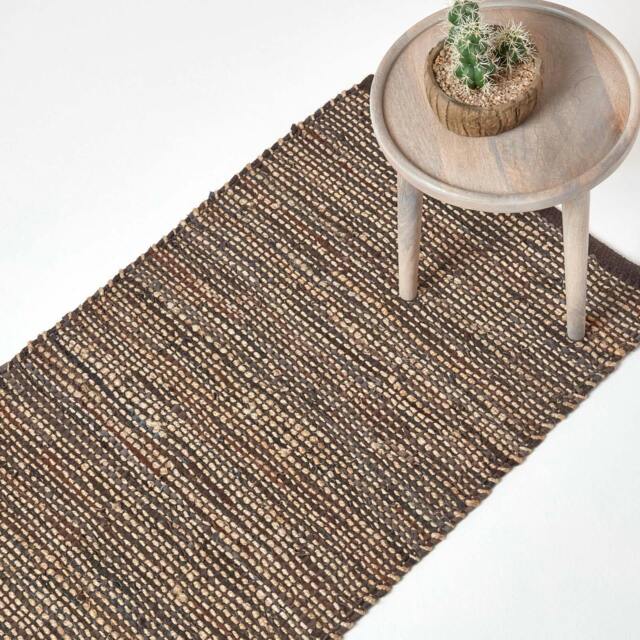 Rackhams Madras Leather Hemp Rug - Brown - 66 x 200 cm - image 1