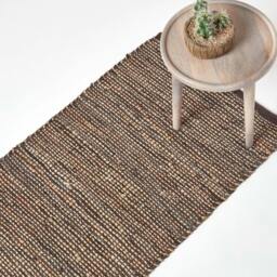Rackhams Madras Leather Hemp Rug - Brown - 66 x 200 cm - thumbnail 1