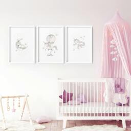 Rackhams Nursery Art Wall - Set of 3 wall art prints - 20 x 30 in / 50 x 76 cm - Satin Photo paper 280 gsm - Black Frame - thumbnail 2