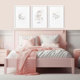Rackhams Nursery Art Wall - Set of 3 wall art prints - 20 x 30 in / 50 x 76 cm - Satin Photo paper 280 gsm - Black Frame - thumbnail 4