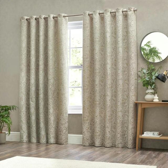 Rackhams Bali Jacquard Botanical Eyelet Curtains - Natural - 229cm x 183cm - Natural - 100% Polyester - image 1