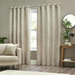Rackhams Bali Jacquard Botanical Eyelet Curtains - Natural - 229cm x 183cm - Natural - 100% Polyester - thumbnail 4