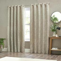 Rackhams Bali Jacquard Botanical Eyelet Curtains - Natural - 229cm x 183cm - Natural - 100% Polyester - thumbnail 1