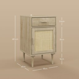 Rackhams Bedside Table with Rattan Drawer, Cabinet and Adjustable Shelf, Natural - thumbnail 6